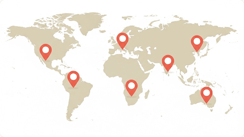 World map marking the regions HR Footprints places talent in