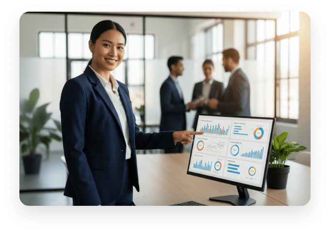 Team member presenting workforce analytics on screen
